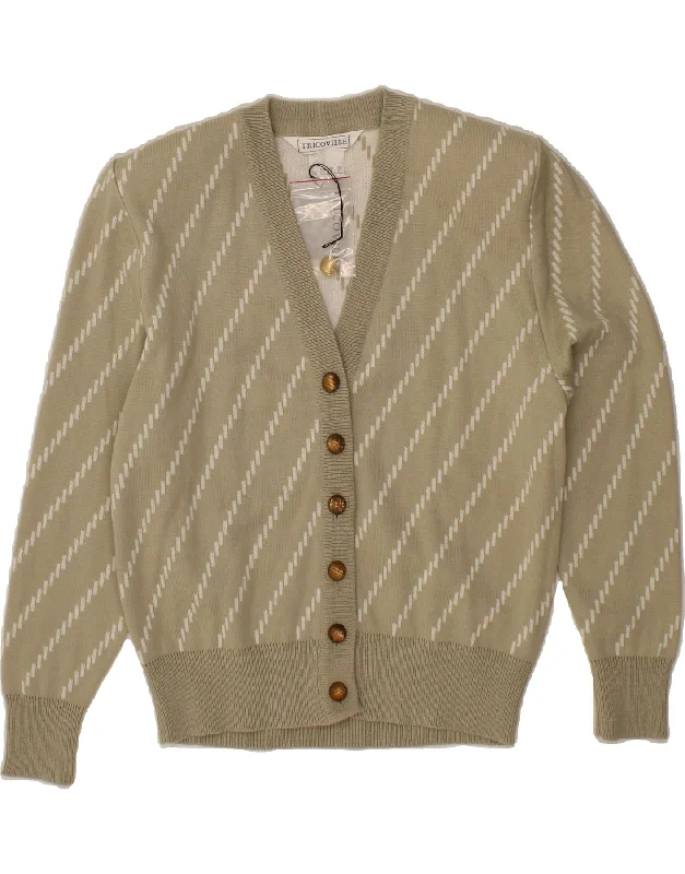 TRICOVILLE Womens 3/4 Sleeve Cardigan Sweater UK 10 Small Green Striped Plaid Cardigan Polka Dot Checkered TRICOVILLE Womens 3/4 Sleeve Cardigan Sweater UK 10 Small Green Striped Plaid Cardigan Polka Dot Checkered