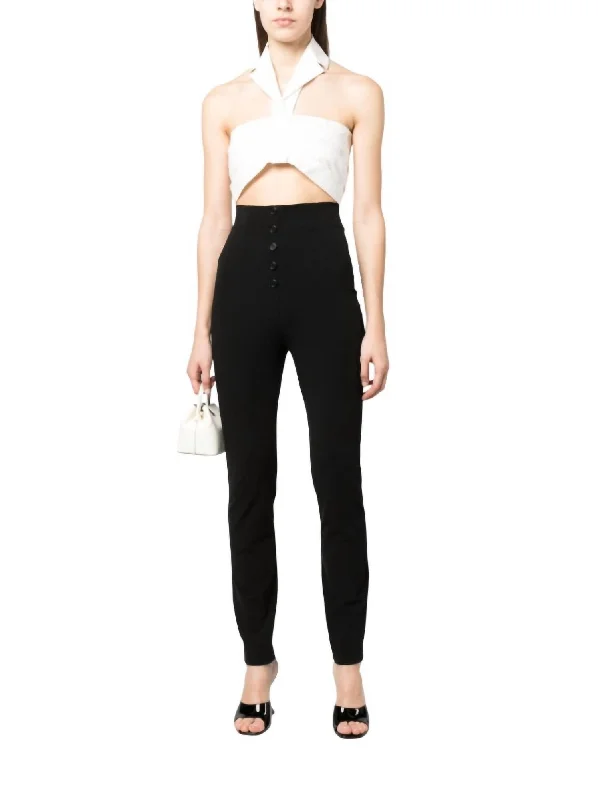 High Waisted Stretch-Cotton Trousers In Black Trousers Gym Athletic