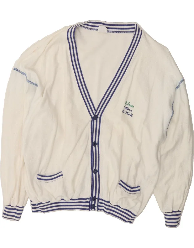 BENETTON Womens Oversized Cardigan Sweater UK 14 Medium White Cotton Real Fur Shearling Chenille BENETTON Womens Oversized Cardigan Sweater UK 14 Medium White Cotton Real Fur Shearling Chenille