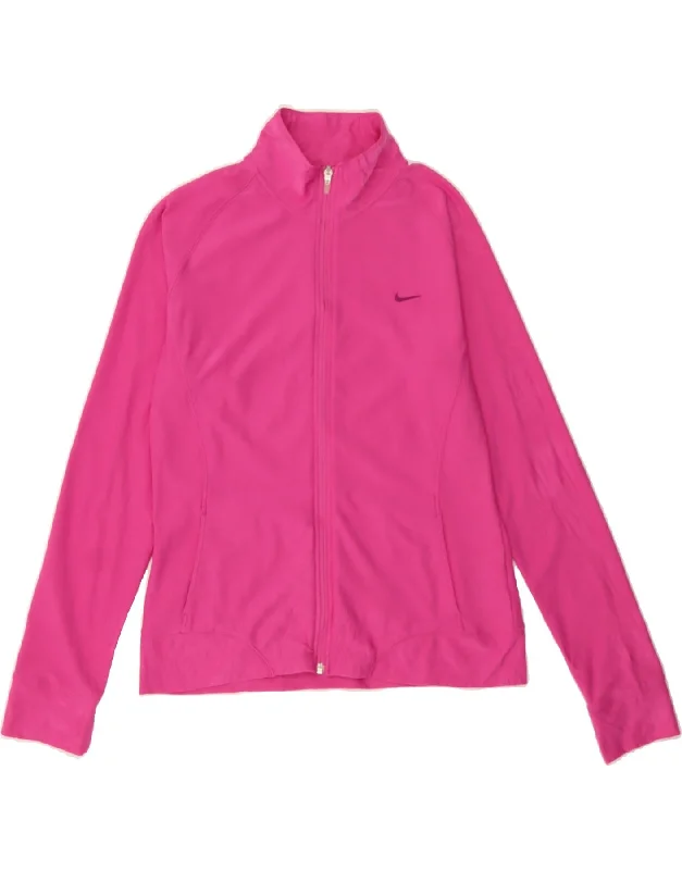 NIKE Womens Tracksuit Top Jacket US 8/10 Medium Pink Viscose Herringbone Jacket Checkered Jacket Solid Jacket
