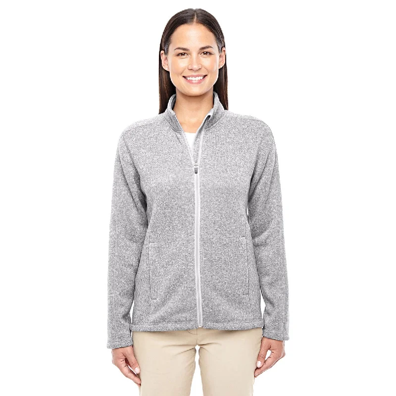 Devon & Jones Women's Grey Heather Bristol Full-Zip Sweater Fleece Jacket Terry Terry Cloth Terry Knit