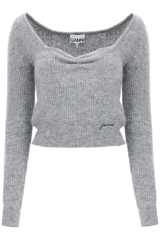 Sweater With Sweetheart Neckline  - Grey Jersey Fabric Tulle Fabric Batik Fabric