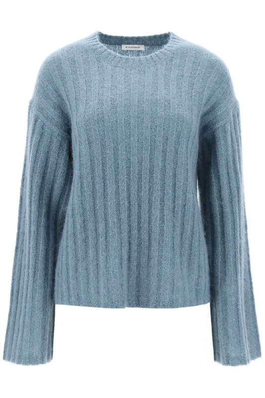 Ribbed Knit Pullover Sweater  - Light Blue Modern Contemporary Chic