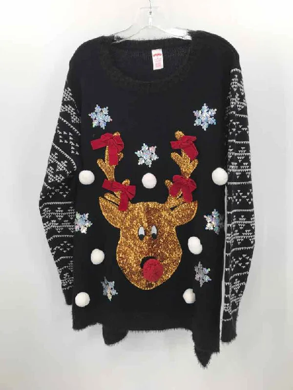Pre-Owned Holiday Time Black Size 2X Sweater Chenille Fabric Brocade Fabric Lace Fabric Pre-Owned Holiday Time Black Size 2X Sweater Chenille Fabric Brocade Fabric Lace Fabric