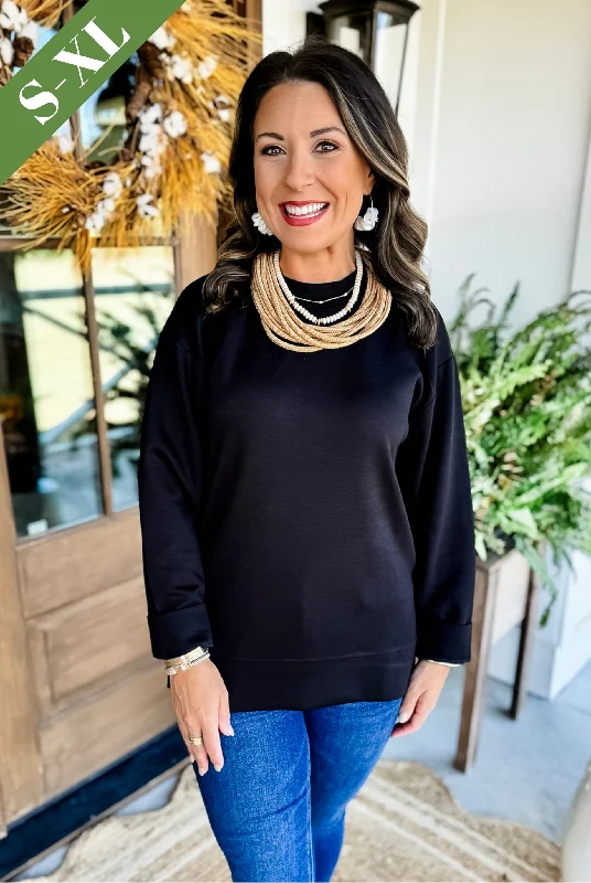 Perfectly You Pullover Top in Black Scalloped Neck Pullover