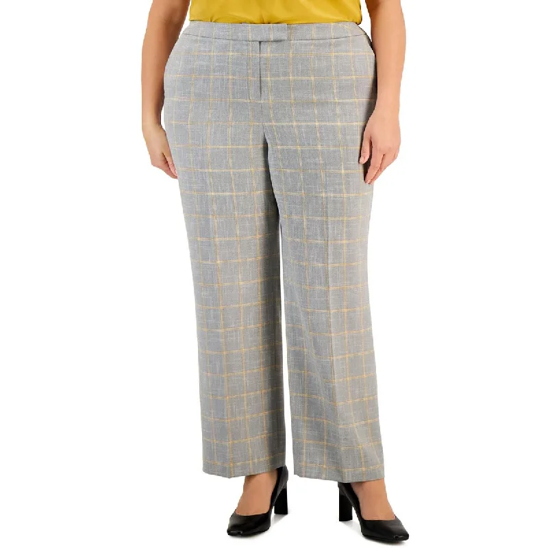 Kasper Womens Plus Window Pane Mid-Rise Trouser Pants Trousers Cargo pockets