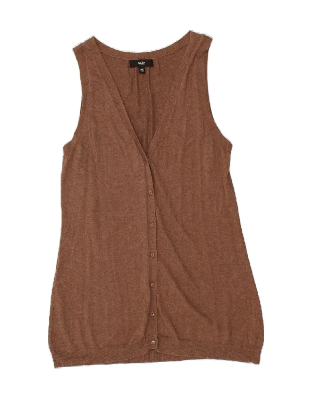 MOSSIMO Womens Longline Sleeveless Cardigan Sweater UK 18 XL Brown Cotton Thin Thick Dense