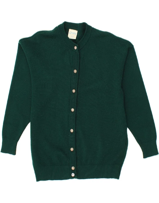 CASTLE OF IRELAND Womens Cardigan Sweater EU 40 Medium Green Wool Fitted Slim Tailored