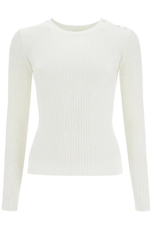 'ribbed Stretch Knit Pullover Sweater  - White Sweater Knitwear Pullover