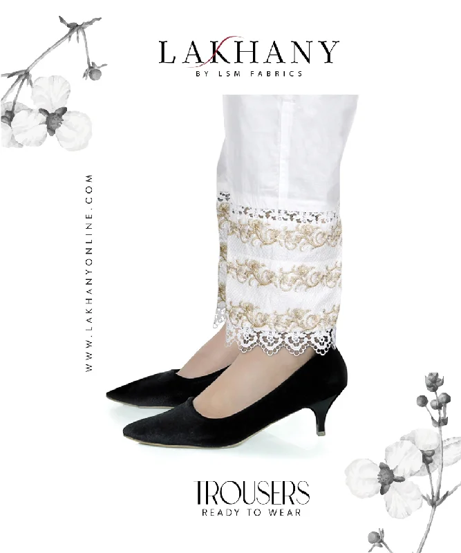 Lakhany 01 Piece Embroidered Stitched Trousers LSM-T-1980-White Trousers sophisticated sleek