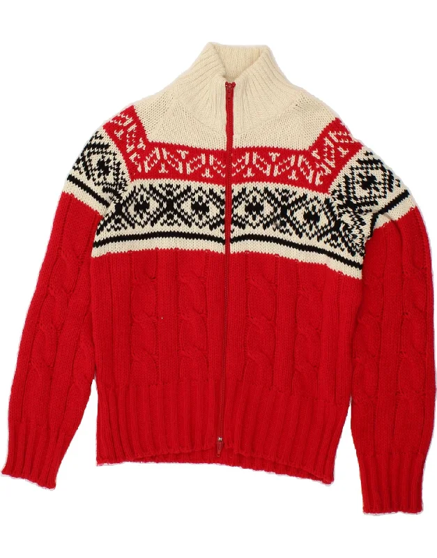 CLOCK HOUSE Womens Cardigan Sweater UK 16 Large Red Fair Isle Acrylic Sequined Glittery Shiny