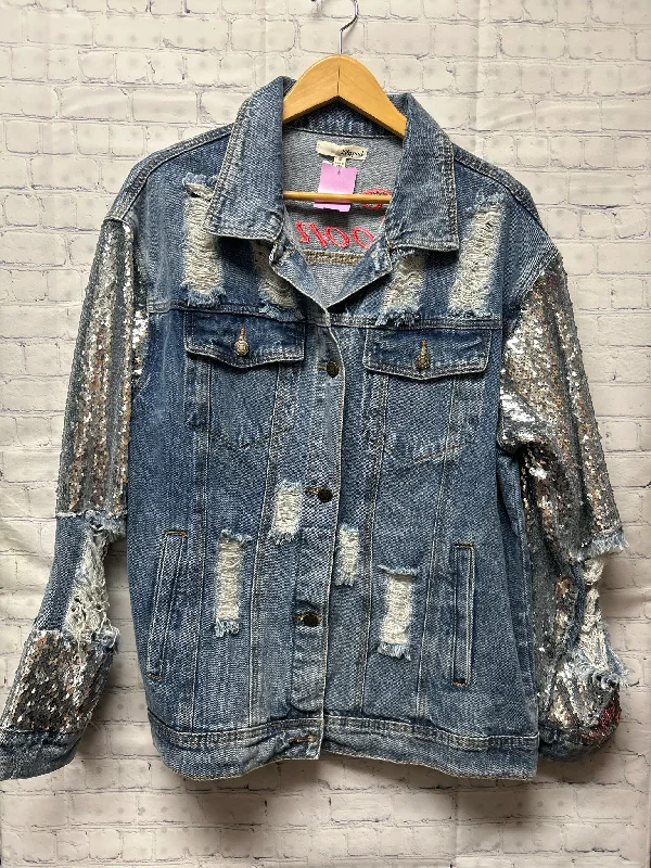 Size Medium Ladies Denim Sequin Jacket Nylon Jacket Polyester Jacket Spandex Jacket