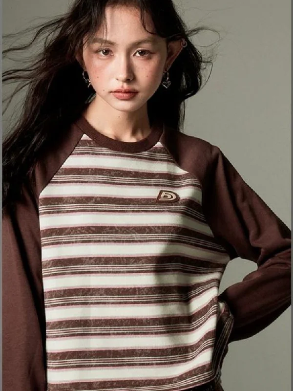 Striped round neck  sweatshirt【s0000003273】 Hoodie with Belted Waist Structured Tailored