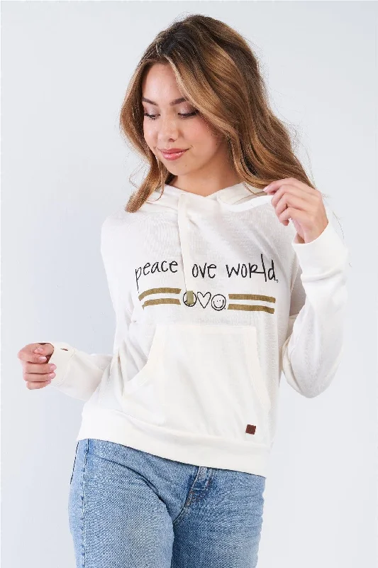 Pristine Long Sleeve "Peace Love World" Tour Hoodie Sweatshirt Hoodie with Hem Drawcord Adjustable Customizable Pristine Long Sleeve "Peace Love World" Tour Hoodie Sweatshirt Hoodie with Hem Drawcord Adjustable Customizable