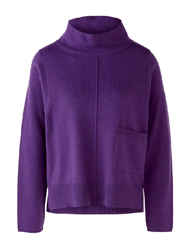 Oui T Dark Purple High Neck Knitted Jumper 77618 4506 Terry Blend Velvet Blend Canvas Blend