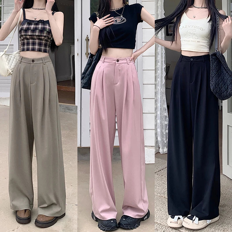 Advbridge  -  S-XL 3Colors Korean Women 2024 Summer Casual Thin High Waist Suit Pants Female Wide Leg Long Trousers Womens (73075 Trousers Versatile Stylish