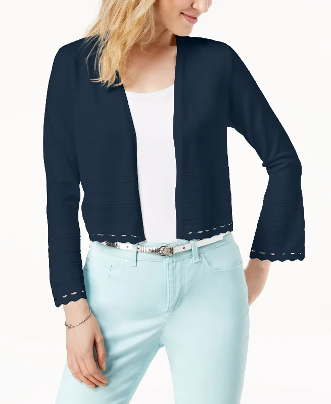 Charter Club Petite Open Front Geo Stitch Cardigan Transparent Opaque Sheer