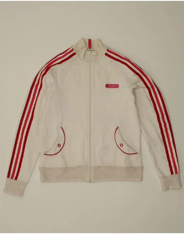 ADIDAS Womens Graphic Tracksuit Top Jacket UK 12 Medium White Polyester Knit Jacket Woven Jacket Fleece Jacket