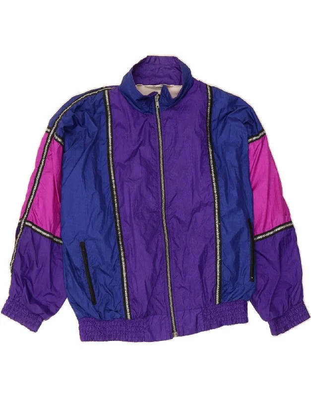 LONDON FOG Womens Tracksuit Top Jacket UK 6 XS Purple Colourblock Notch Collar Peter Pan Collar Cowl Neck
