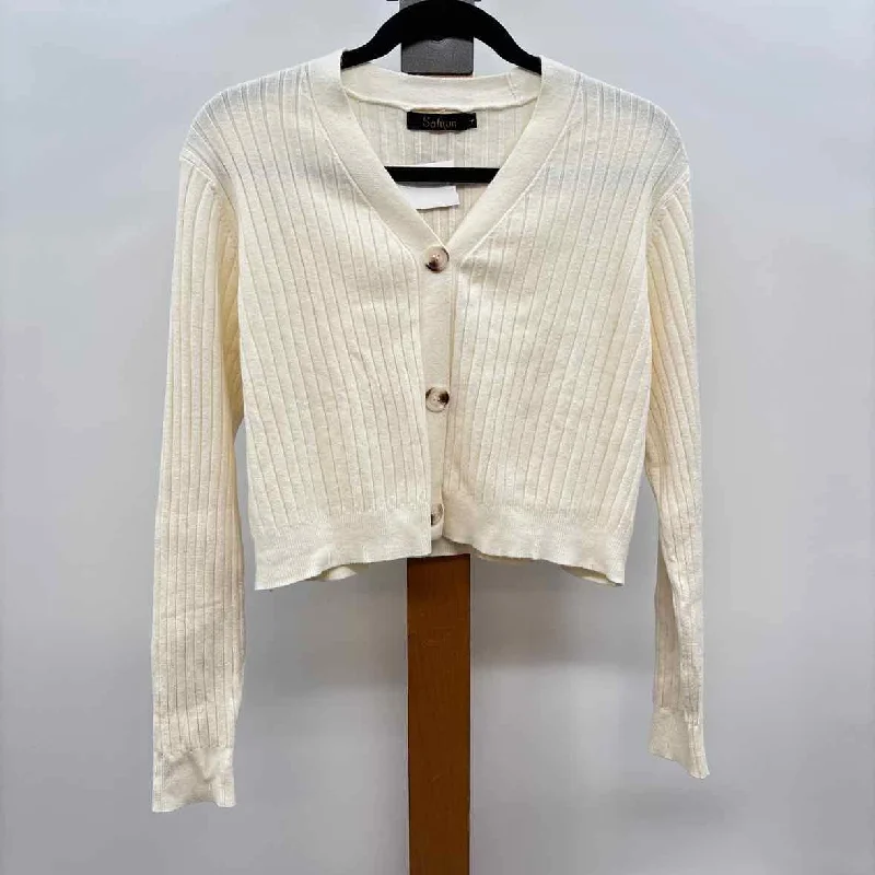 Saturn Women's Size L Cream Ribbed Cardigan Nylon Fabric Polyester Fabric Spandex Fabric Saturn Women's Size L Cream Ribbed Cardigan Nylon Fabric Polyester Fabric Spandex Fabric