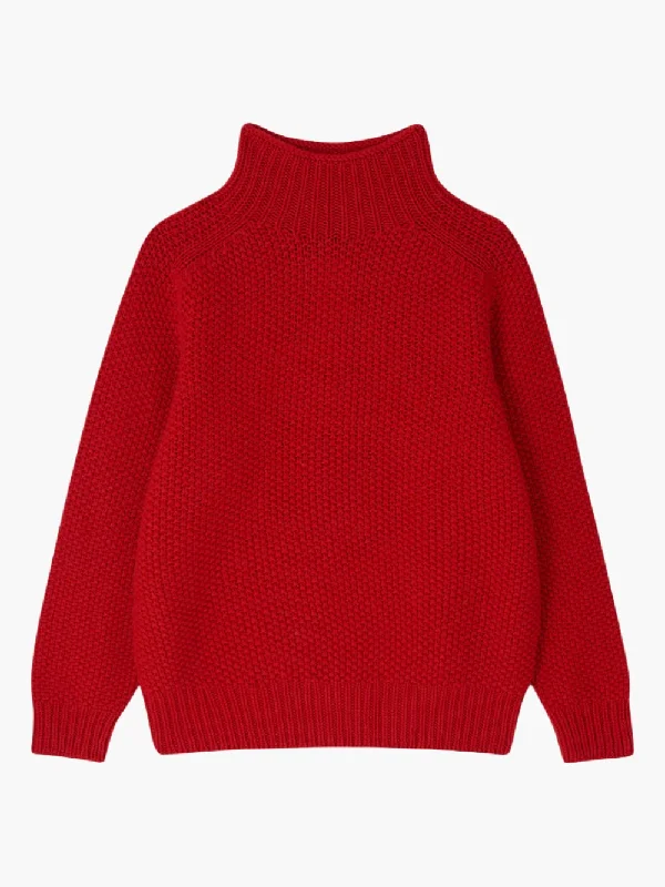 Red Moss Stitch Turtleneck Jumper Sequined Glittery Shiny