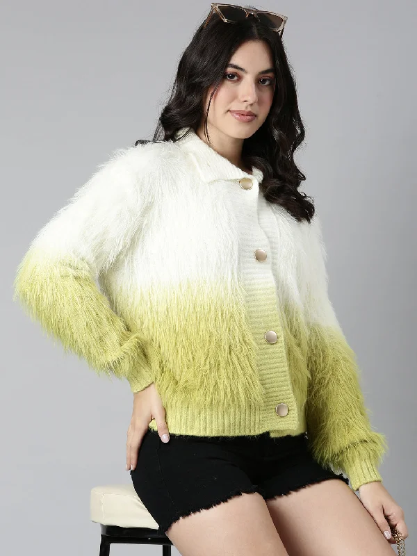 Women Colourblocked Green Cardigan-CHN-399-Green Velvet Chenille Corduroy