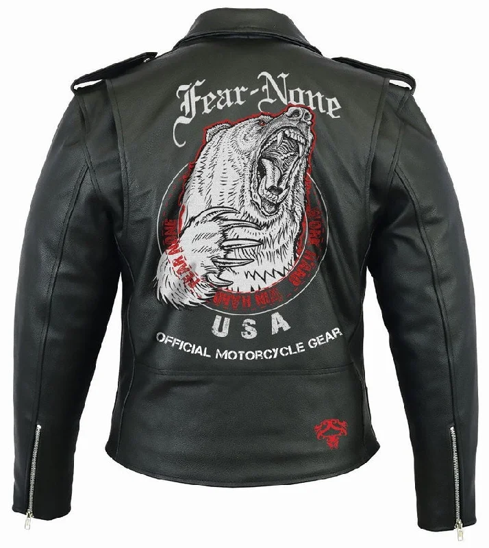 Bear Rider Leather Highway Jacket Print Jacket Jacquard Jacket Embroidered Jacket