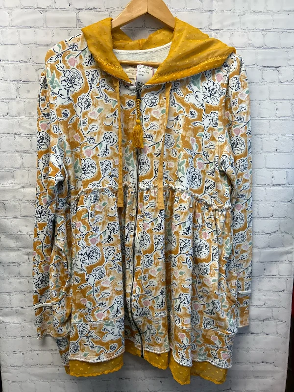 Size 2X Ladies Yellow Floral Jacket One-Shoulder Jacket Off-the-Shoulder Jacket Asymmetrical Jacket