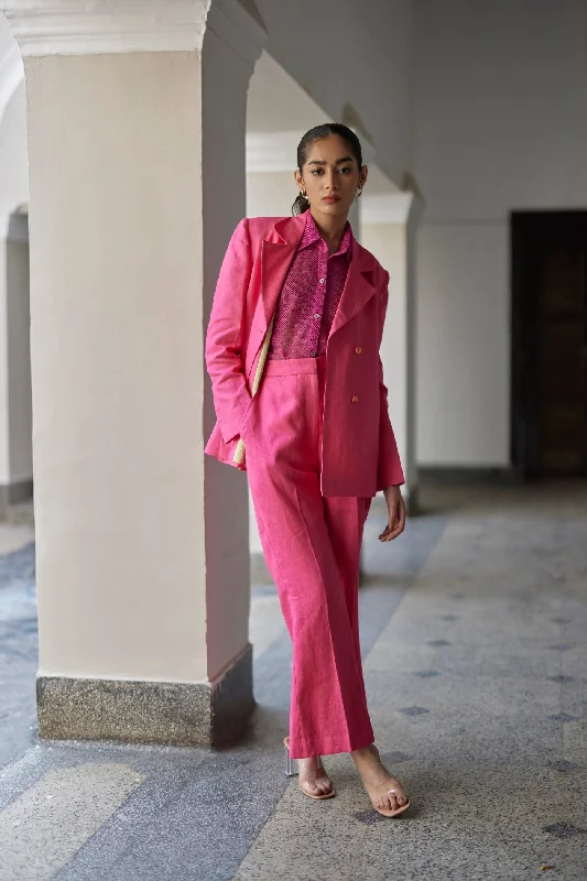 Pink Coronation Linen Jacket Set Knit Fabric Woven Fabric Fleece Fabric