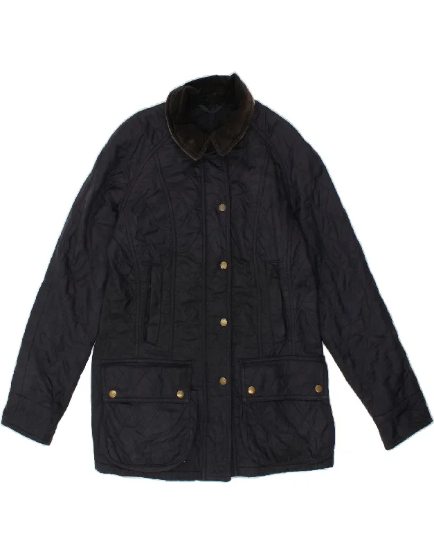 BARBOUR Womens Quilted Jacket UK 10 Small Navy Blue Rayon Jacket Velvet Jacket Corduroy Jacket