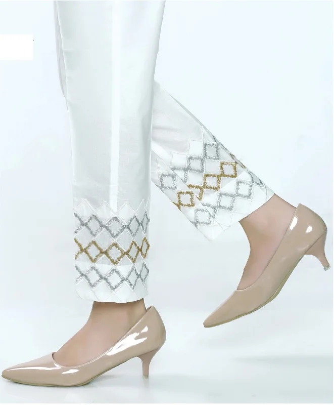 Lakhani Embroidered, Printed Ladies Stitched 1 Piece Single Trouser LSM-T-42-White Trousers Fleece Cozy