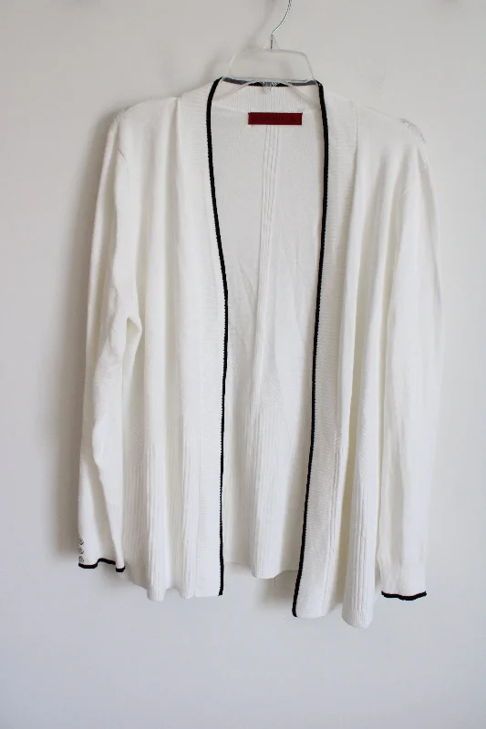 Love Scarlett White & Black Edged Cardigan Sweater | L Herringbone Houndstooth Plaid Love Scarlett White & Black Edged Cardigan Sweater | L Herringbone Houndstooth Plaid