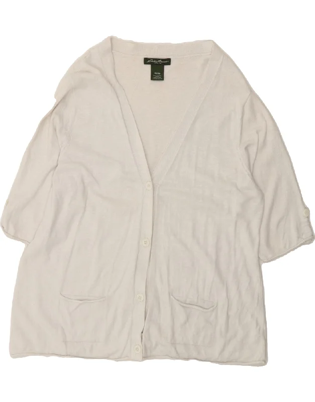 EDDIE BAUER Womens Short Sleeve Cardigan Sweater UK 20 2XL White Cotton Fleece Cardigan Nylon Polyester EDDIE BAUER Womens Short Sleeve Cardigan Sweater UK 20 2XL White Cotton Fleece Cardigan Nylon Polyester