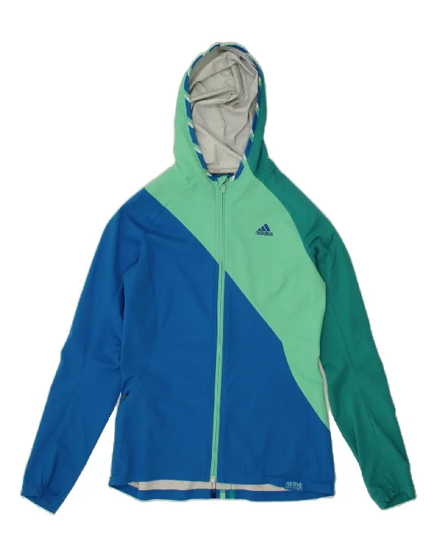 ADIDAS Womens Hooded Rain Jacket UK 4/6 XS Multicoloured Colourblock Faux Fur Jacket Real Fur Jacket Shearling Jacket