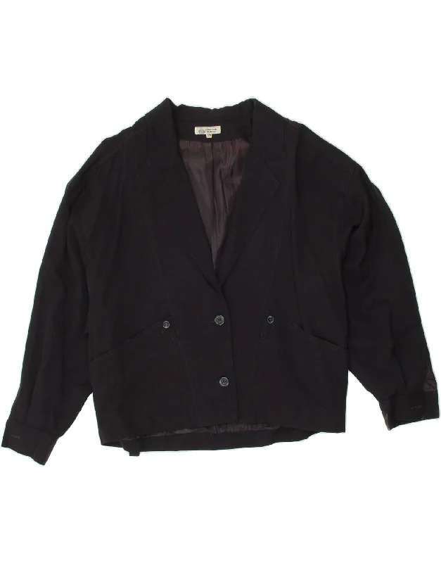 VINTAGE Womens 2 Button Blazer Jacket IT 46 Large Navy Blue Virgin Wool Corduroy Jacket Velvet Jacket Brocade Jacket