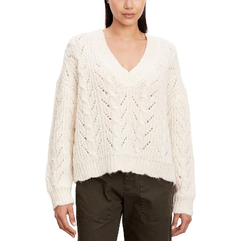 Womens Alpaca Open Stitch Pullover Sweater High Neck Pullover