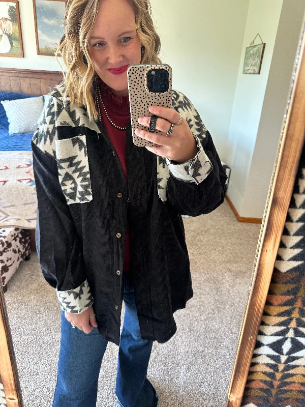 Oversized Aztec Block Corduroy Jacket - Black Ribbed Jacket Pleated Jacket Ruffled Jacket Oversized Aztec Block Corduroy Jacket - Black Ribbed Jacket Pleated Jacket Ruffled Jacket