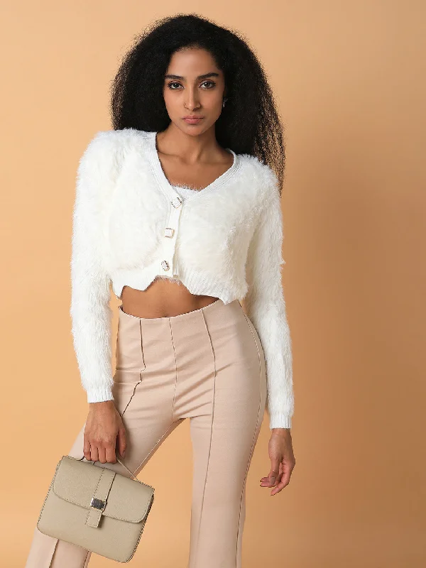Women Solid Cream Crop Cardigan with Inner Slip-9811-Cream Solid Color Striped Floral Print Women Solid Cream Crop Cardigan with Inner Slip-9811-Cream Solid Color Striped Floral Print