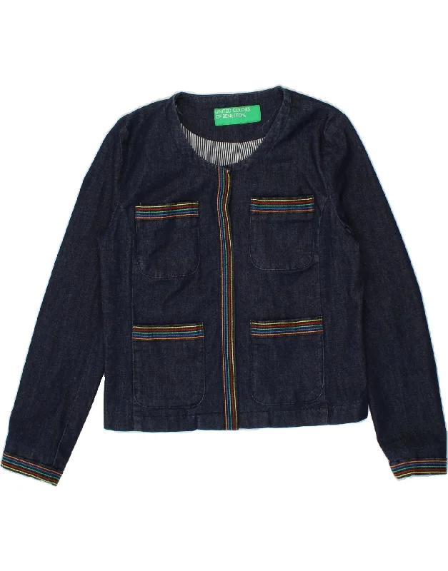BENETTON Womens Denim Jacket UK 14 Large Navy Blue Cotton Snapped Jacket Toggled Jacket Drawstring Jacket BENETTON Womens Denim Jacket UK 14 Large Navy Blue Cotton Snapped Jacket Toggled Jacket Drawstring Jacket