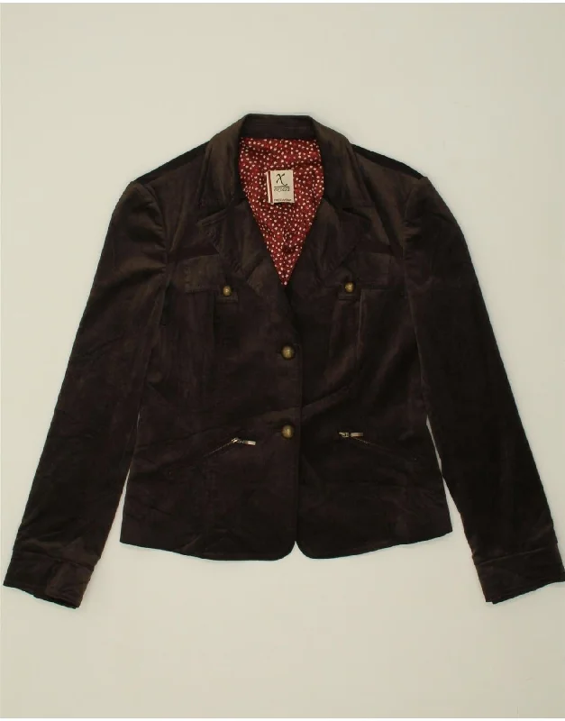 EXTESA Womens 2 Button Blazer Jacket UK 12 Medium Brown Viscose Striped Jacket Polka Dot Jacket Floral Jacket