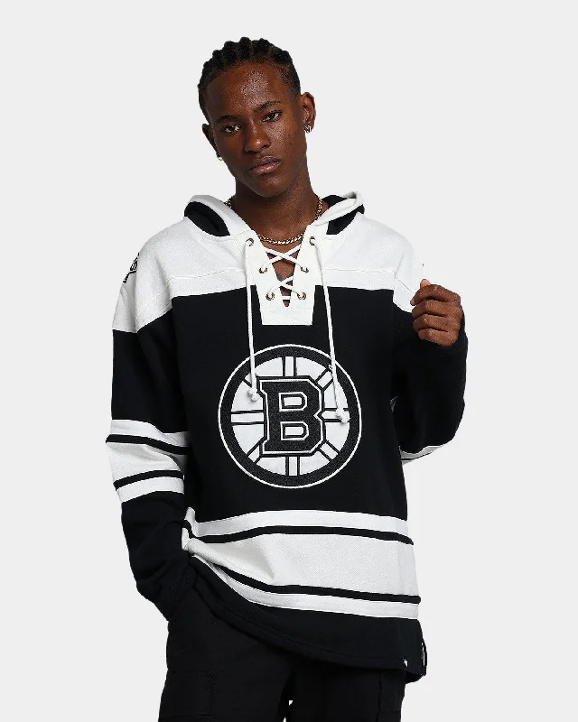 47 Brand Boston Bruins Superior Lacer Hoodie Jet Black Hoodie with Sequins Glamorous Eye-catching 47 Brand Boston Bruins Superior Lacer Hoodie Jet Black Hoodie with Sequins Glamorous Eye-catching