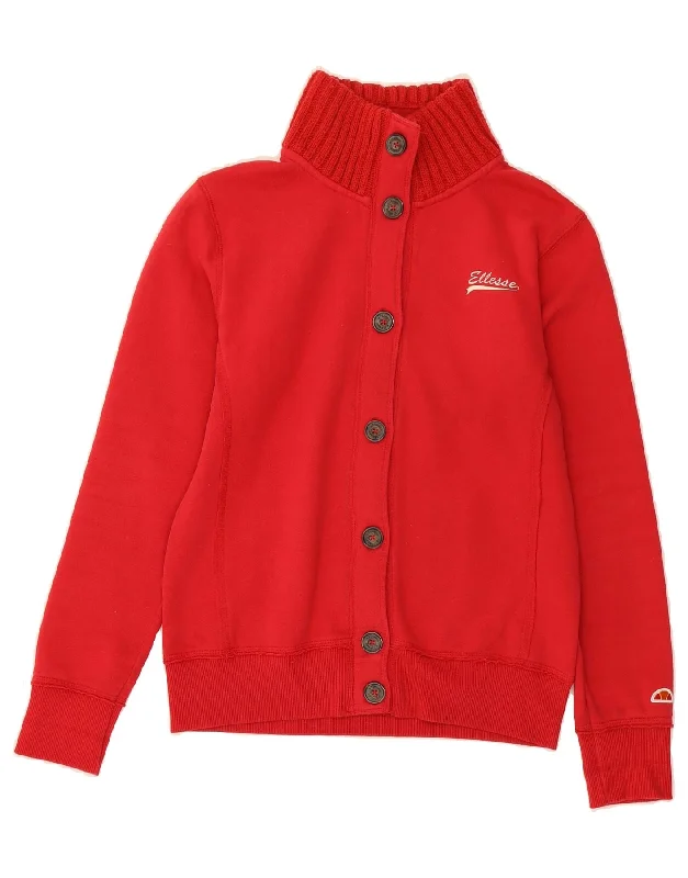 ELLESSE Womens Tracksuit Top Jacket UK 10 Small Red Cotton Knit Jacket Woven Jacket Fleece Jacket ELLESSE Womens Tracksuit Top Jacket UK 10 Small Red Cotton Knit Jacket Woven Jacket Fleece Jacket