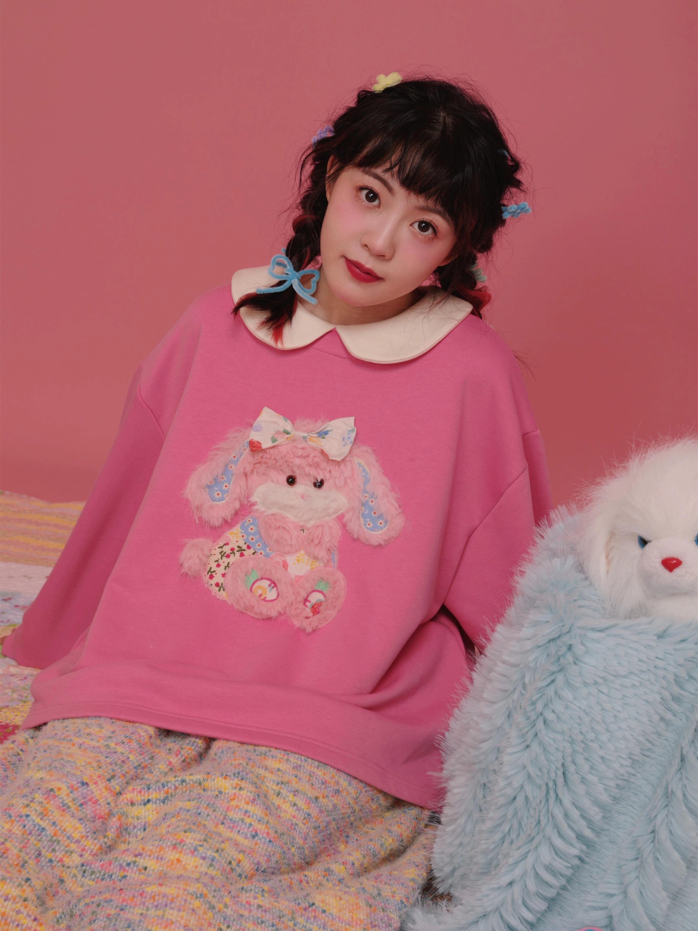 Plush Puppy Doll Collar Padded Pink Sweatshirt【s0000004307】 Hoodie with Relaxed Fit Easy Casual Plush Puppy Doll Collar Padded Pink Sweatshirt【s0000004307】 Hoodie with Relaxed Fit Easy Casual