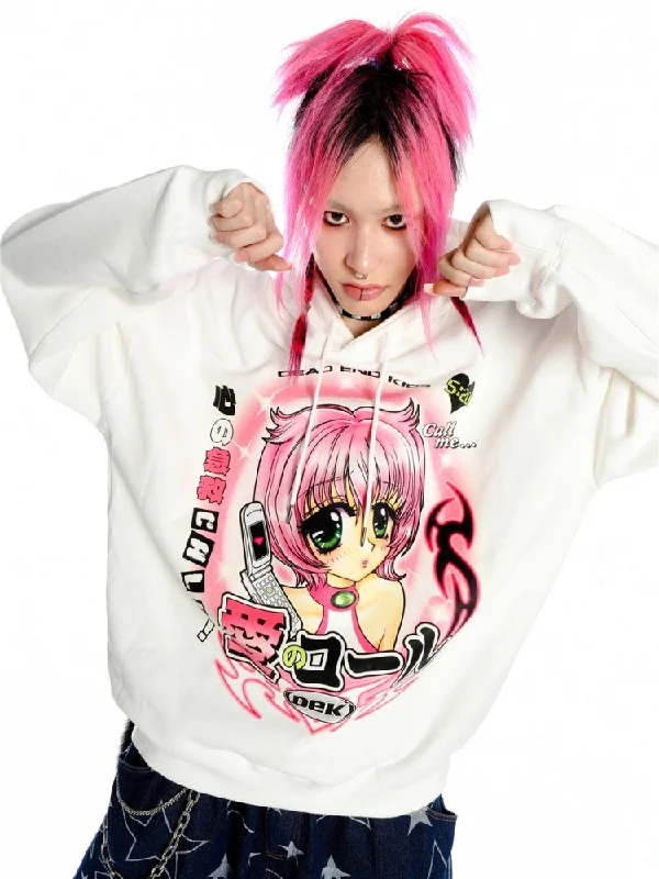 Y2K Subculture 2D Hot Girl Loose Hoodie【s0000003891】 Hoodie with Pocket Utility Practical Y2K Subculture 2D Hot Girl Loose Hoodie【s0000003891】 Hoodie with Pocket Utility Practical