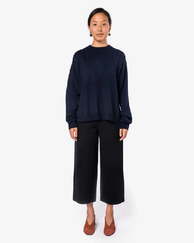 Wool Combo Pullover in Navy Tight Sleeve Top