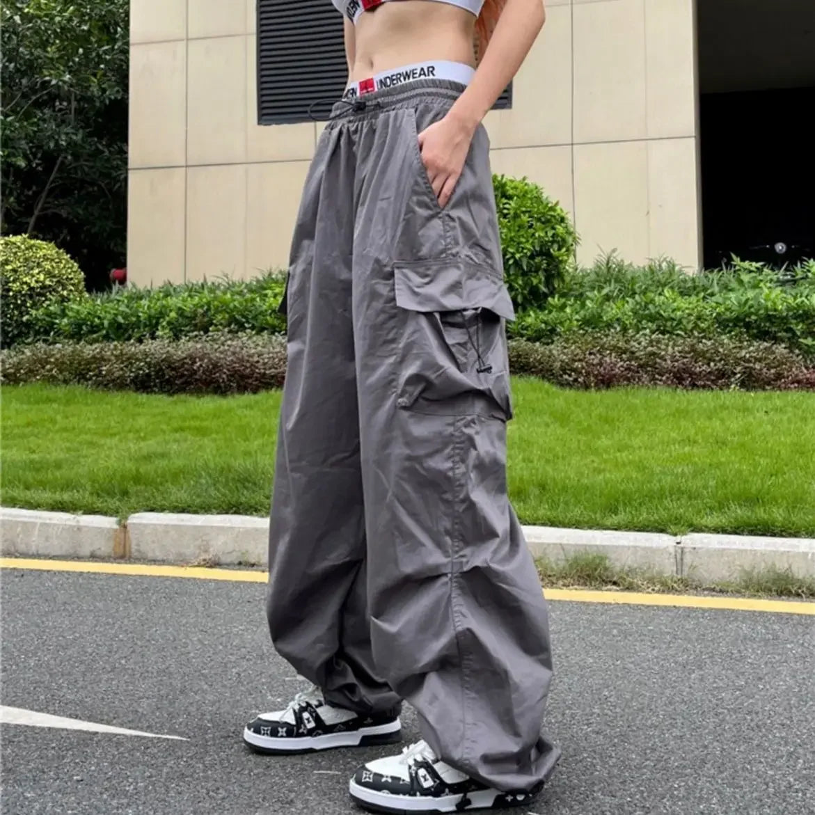Advbridge  -  Women Hip Hop Streetwear Oversize Pockets Workout Overalls High Waist Drawstring Loose Cargo Pants Harajuku Jogging Trousers Trousers practical durable