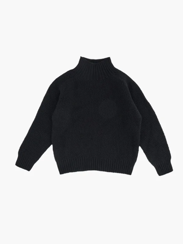 Black Moss Stitch Turtleneck Jumper Cashmere Blend Cotton Blend Poly Blend