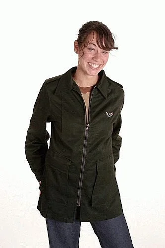 Women's Black Work Mechanics Zip Jacket Ribbed Jacket Pleated Jacket Ruffled Jacket