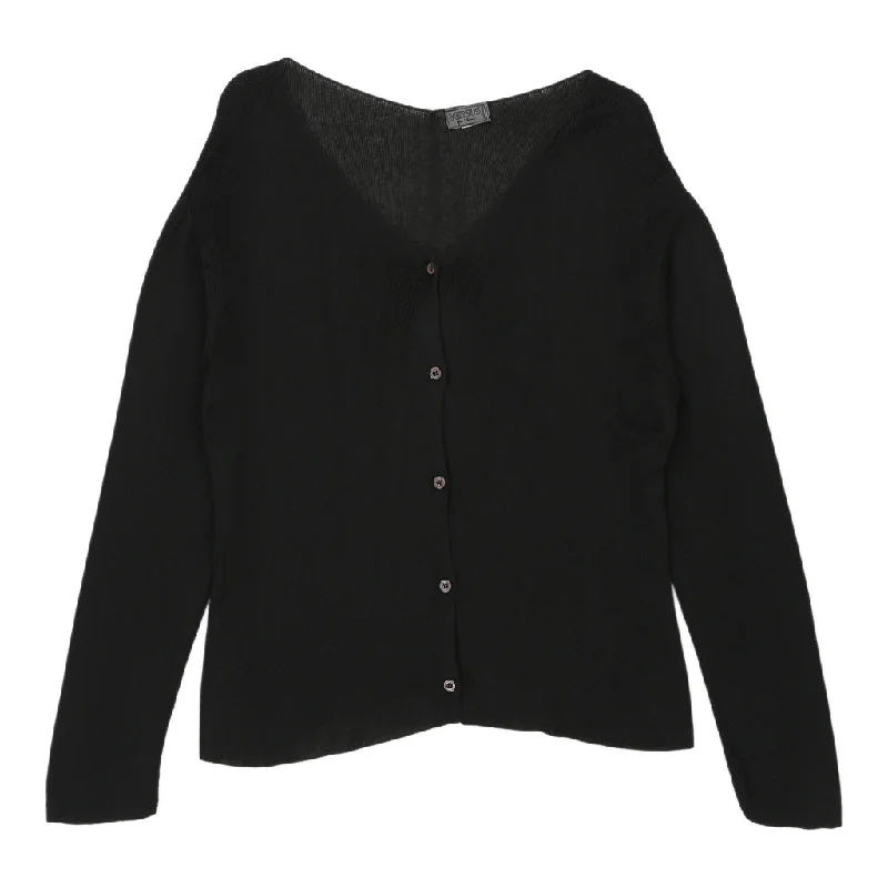 Versus By Versace Cardigan - XL Black Viscose Collared Crew Neck Turtle Neck