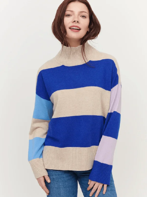 & Isla Sadie Colourblock Oatmeal/Multi Stripe Funnel Cashmere Jumper IF3C-041 Velvet Chenille Corduroy